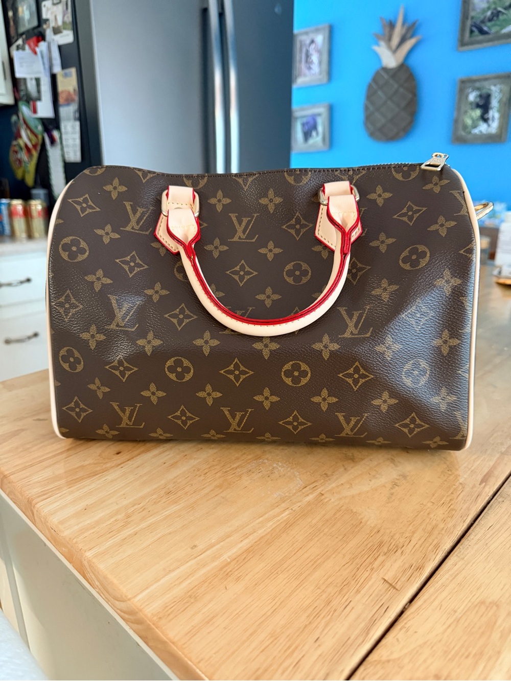 Monogram Satchel in Brown with Natural Color Trim